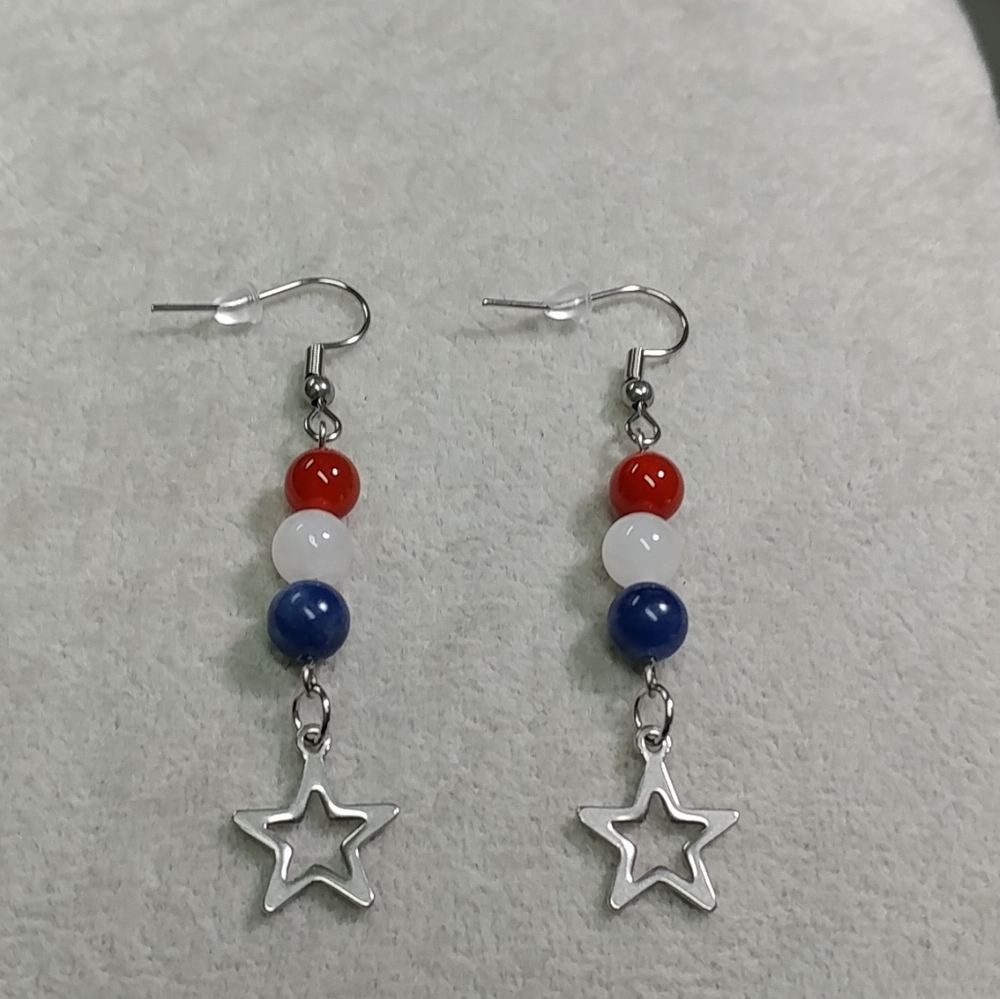 Natural Gemstone Star Earrings Surgical Stainless-Steel Carnelian Jade Sodalite - Picture 12 of 12